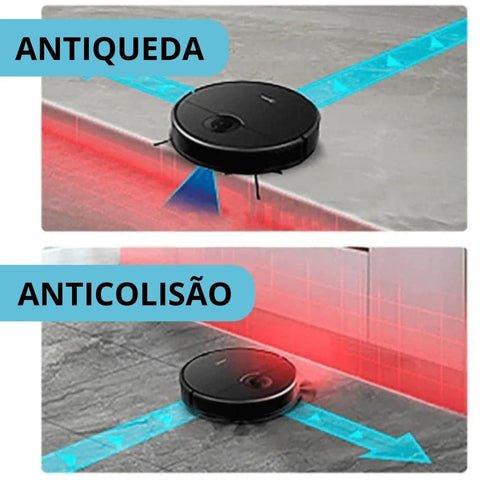 Robô De Limpeza Aspirador Inteligente Bivolt Com Filtro - Preto 10 Robô De Limpeza Aspirador Antiqueda e Anticolisão