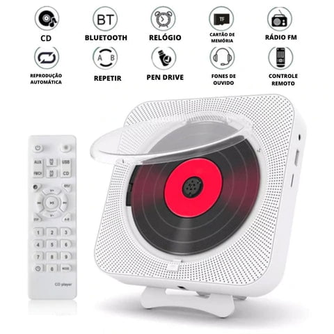 Leitor de CD Portátil USB Auto-Falante Com Suporte Para Parede e Mesa 13 Leitor de CD Portátil com o controle do lado
