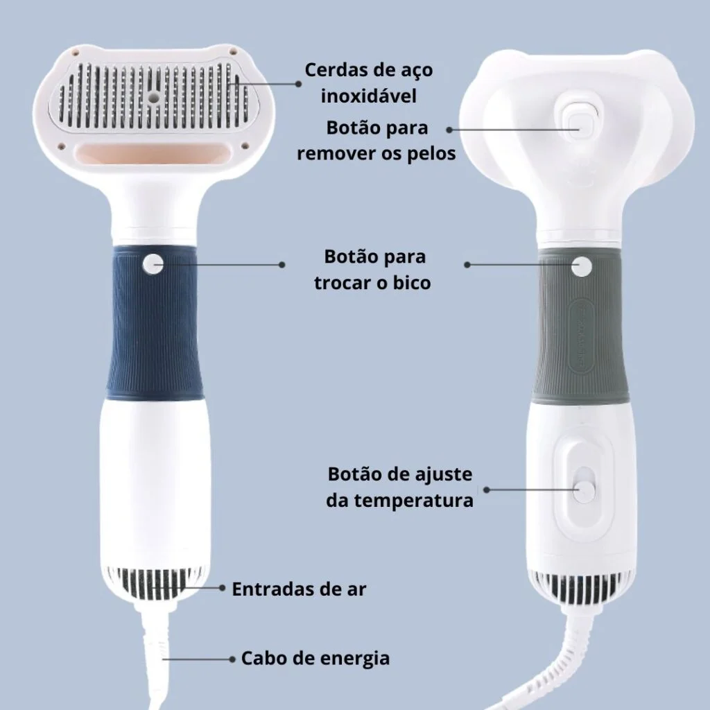 Secador Silencioso Portátil Para Pets Dryer Plus 3 Em 1