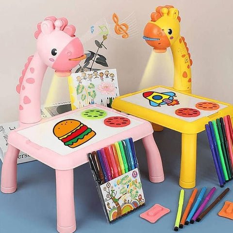 Brinquedo de Menina e Menino Mesa Mágica de Desenhos Com Projetor LED + Kit Colorir Completo 6 Duas Mesas mágica projetando desenhos para colorir com as canetinhas coloridas