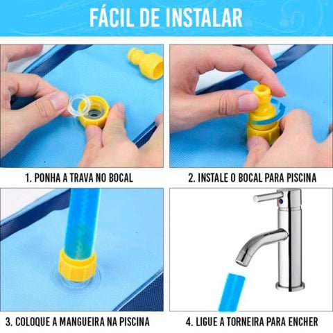 Piscina Para Criança e PET Inflável Com Aspersor Splash Divertido 12 A mini piscina inflável com aspersor para cachorros e crianças é muito fácil de montar