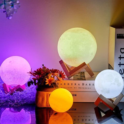 Luminária Lua Cheia 3D - Abajur Decorativo USB 16 Cores Com Touch e Controle Remoto 14 Várias luminárias coloridas em formas de lua de cheia