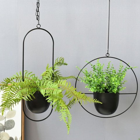 Vaso de Plantas Com Suporte e Correntes Para Pendurar - Design Nórdico 2024 (Redondo/Oval) 17 Vaso com corrente para pendurar oval e redondo