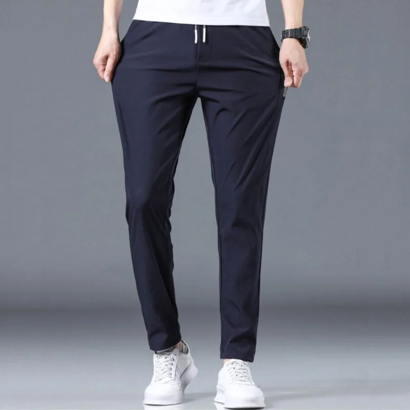 Calça Masculina Casual Clássica de Elastano Com Cordão