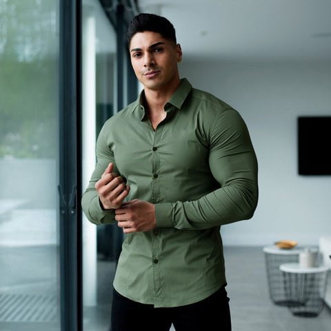 Camisa Social Ajuste Fino Tecido Elastano Modelado Para Shapes 19