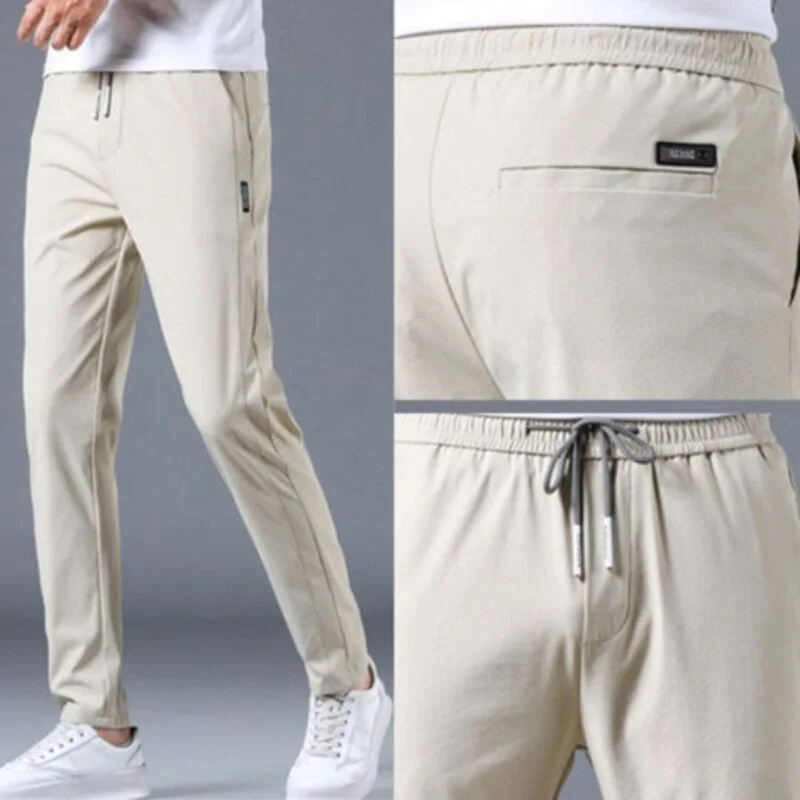 Calça Masculina Casual Clássica de Elastano Com Cordão