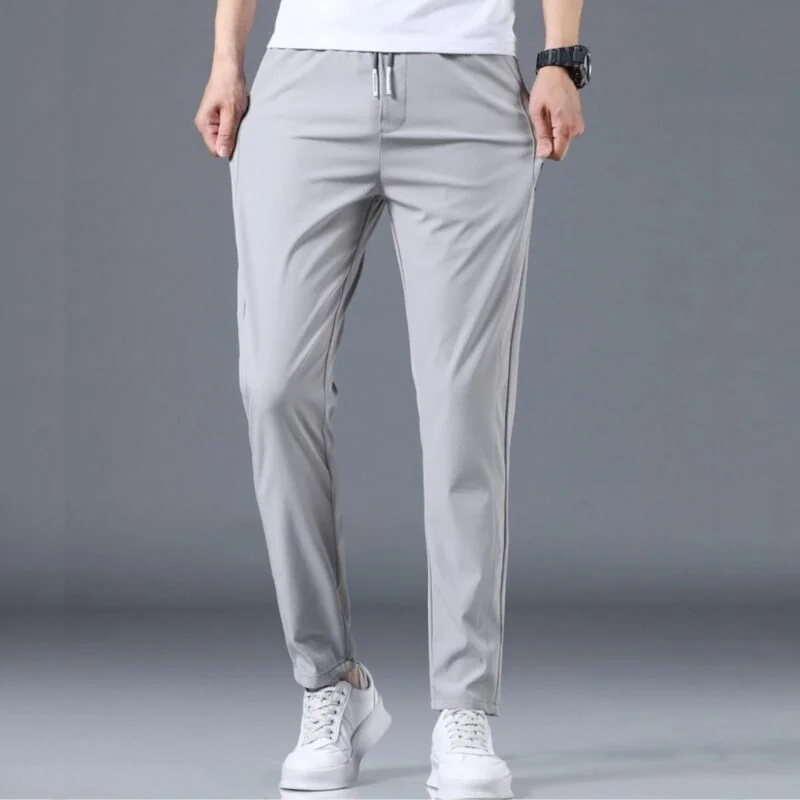Calça Masculina Casual Clássica de Elastano Com Cordão