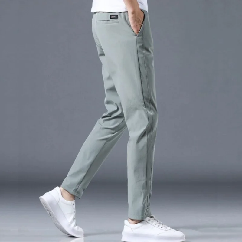 Calça Masculina Casual Clássica de Elastano Com Cordão