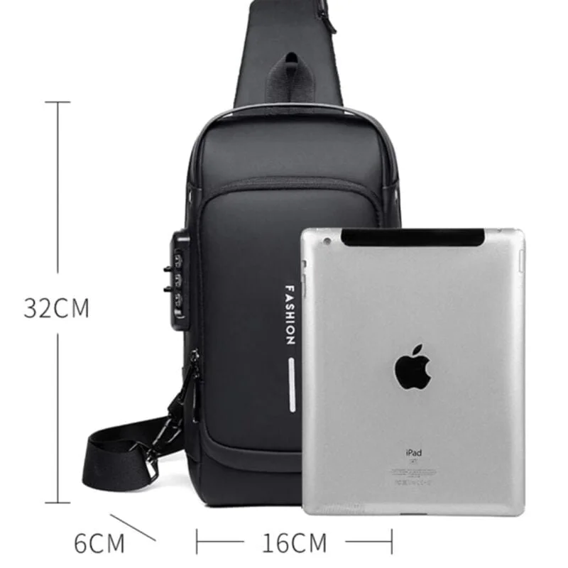 Mochila Transversal Antifurto Impermeável Com Cadeado e Entrada USB - Safe Fashion Bag