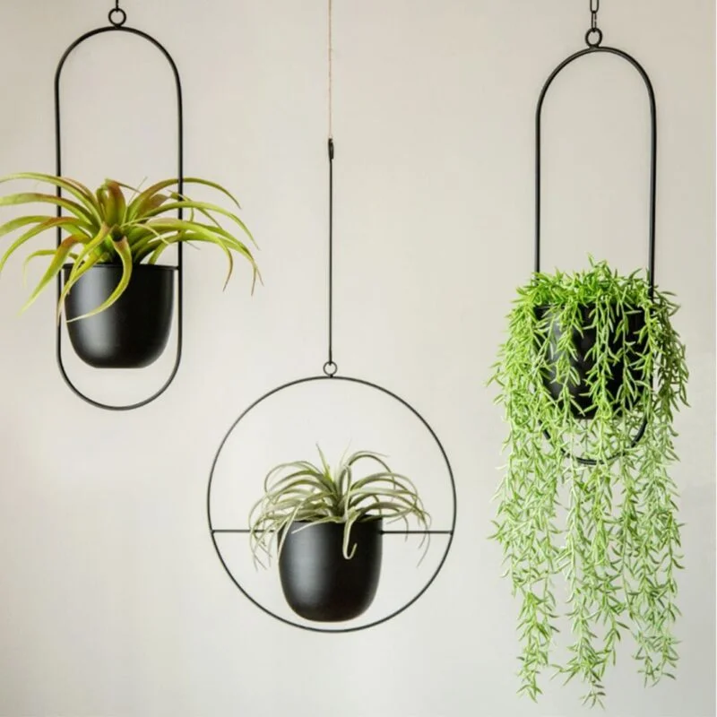 Vaso de Plantas Com Suporte e Correntes Para Pendurar - Design Nórdico 2022 (Redondo/Oval)