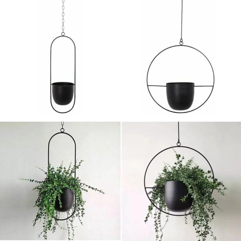 Vaso de Plantas Com Suporte e Correntes Para Pendurar - Design Nórdico 2022 (Redondo/Oval)