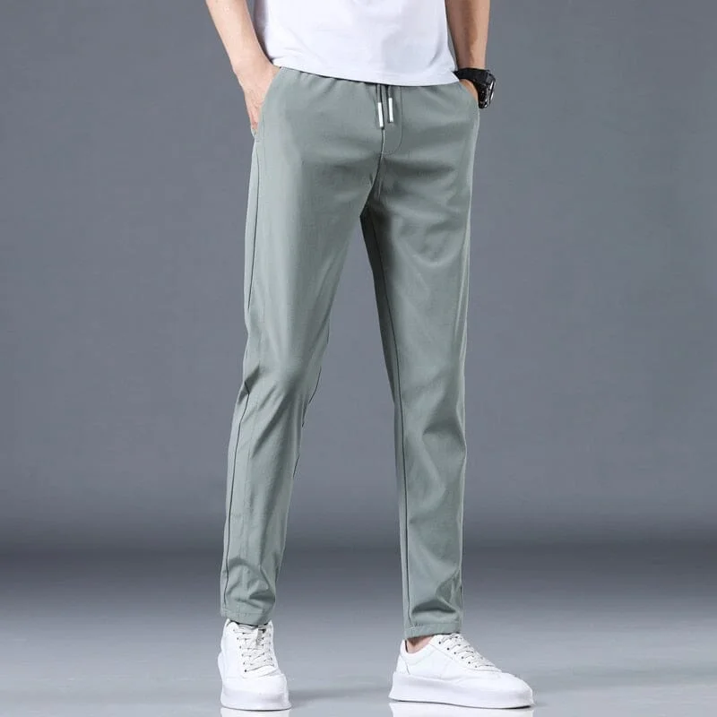Calça Masculina Casual Clássica de Elastano Com Cordão