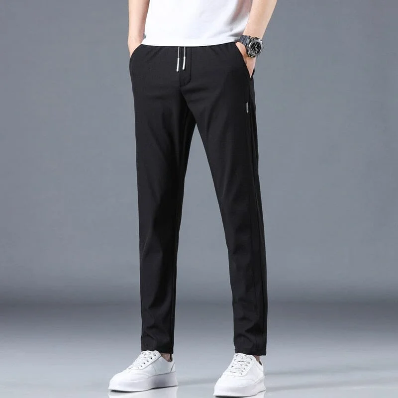 Calça Masculina Casual Clássica de Elastano Com Cordão