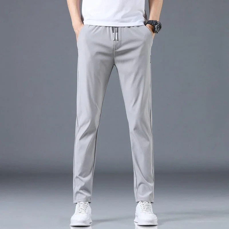 Calça Masculina Casual Clássica de Elastano Com Cordão