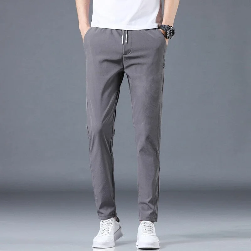 Calça Masculina Casual Clássica de Elastano Com Cordão