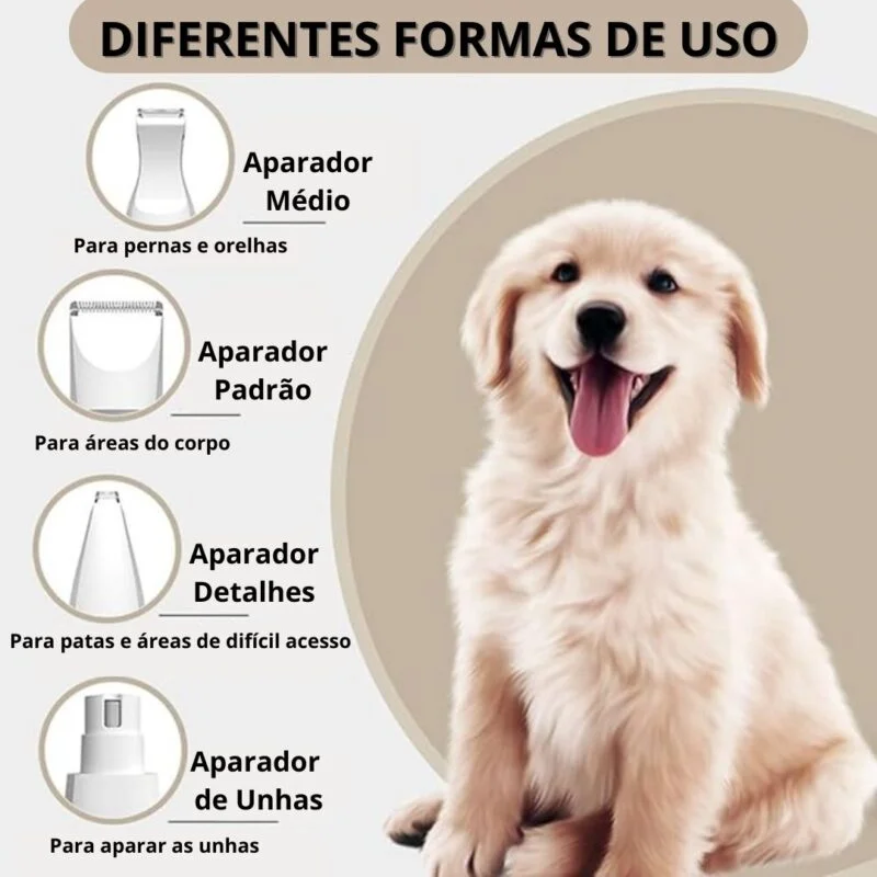 Aparador De Pelos Recarregável 4 Em 1 Para PET – Mewoofun
