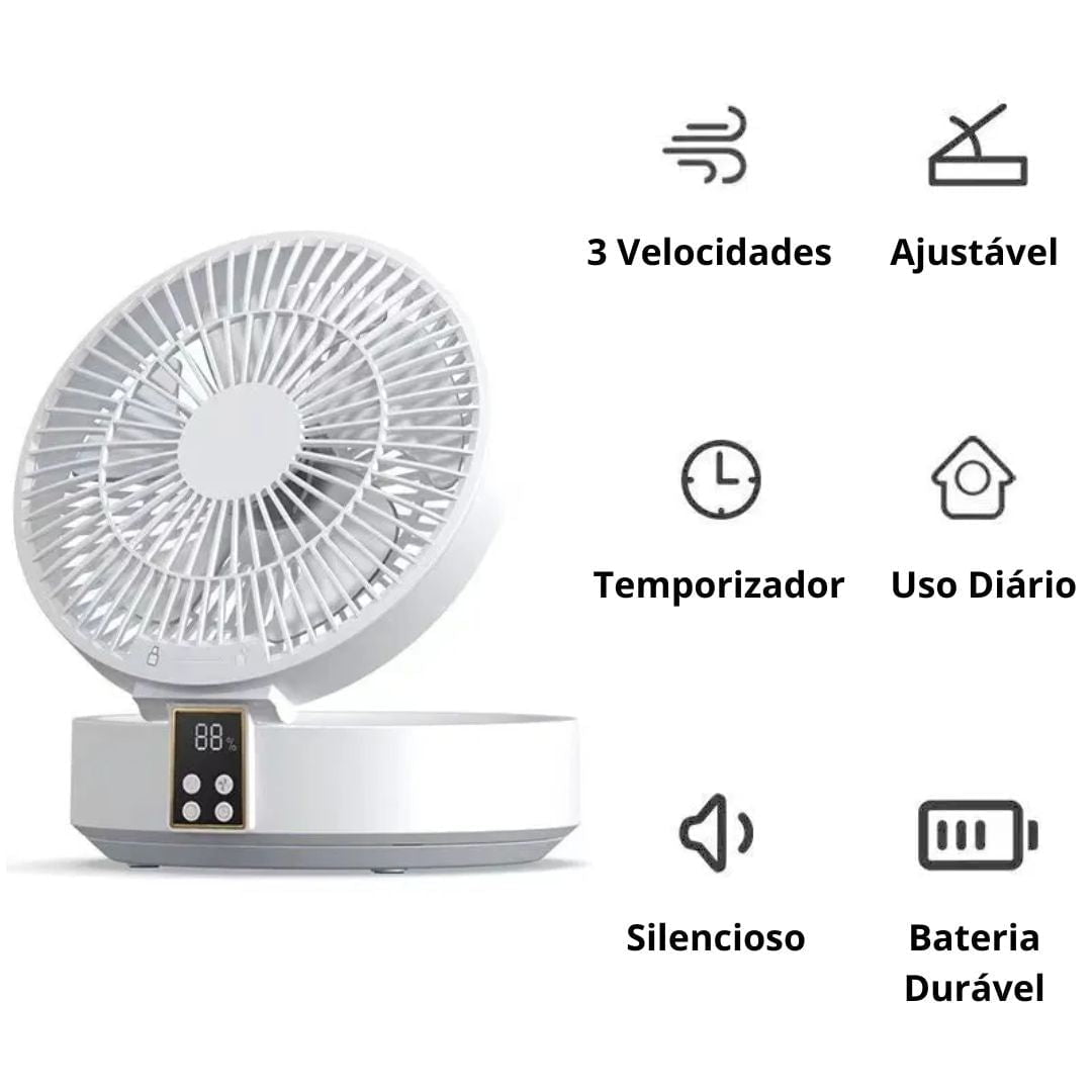 Ventilador Silencioso Recarregável Com Controle Remoto 360° Graus