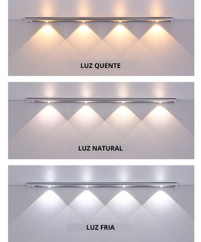 Luminária LED com sensor de presença possui luz quente, natural e fria