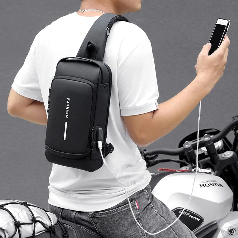 Mochila Transversal Antifurto Impermeável Com Cadeado e Entrada USB – Safe Fashion Bag