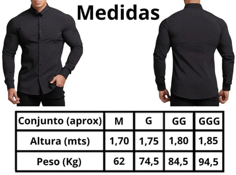 Camisa Social Ajuste Fino Tecido Elastano Modelado Para Shapes 23