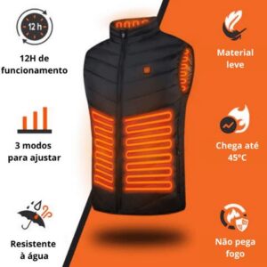 Colete Comfort Max™️ Unissex Tecnológico Com Botão Controle De Temperatura À Prova D'Água