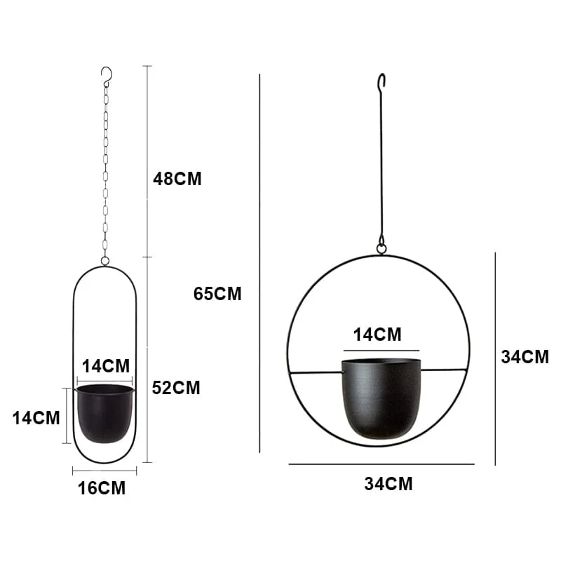 Vaso de Plantas Com Suporte e Correntes Para Pendurar - Design Nórdico 2022 (Redondo/Oval)