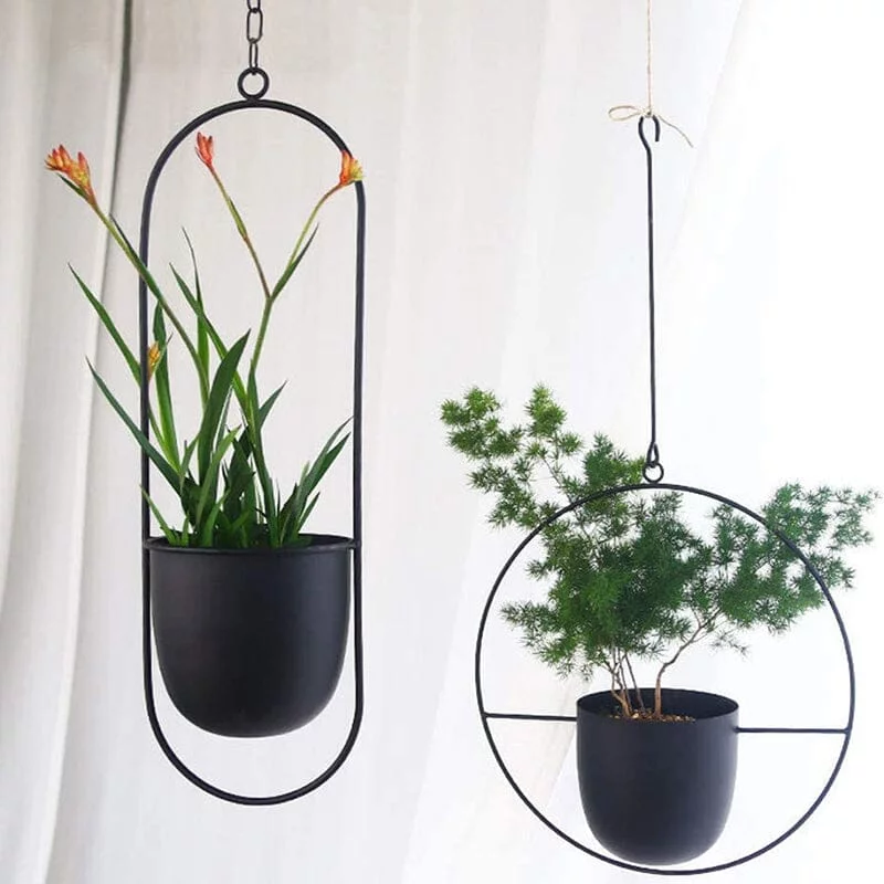 Vaso de Plantas Com Suporte e Correntes Para Pendurar - Design Nórdico 2022 (Redondo/Oval)