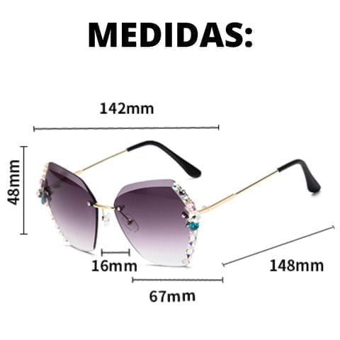 Óculos de Sol Feminino Luxo Vintage 11 Medidas dos óculos de sol com diamantes feminino