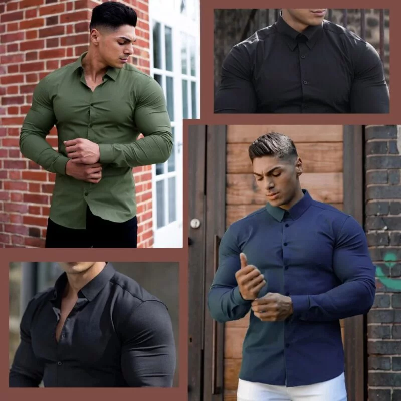 Camisa Social Ajuste Fino Tecido Elastano Modelado Para Shapes - Image 2