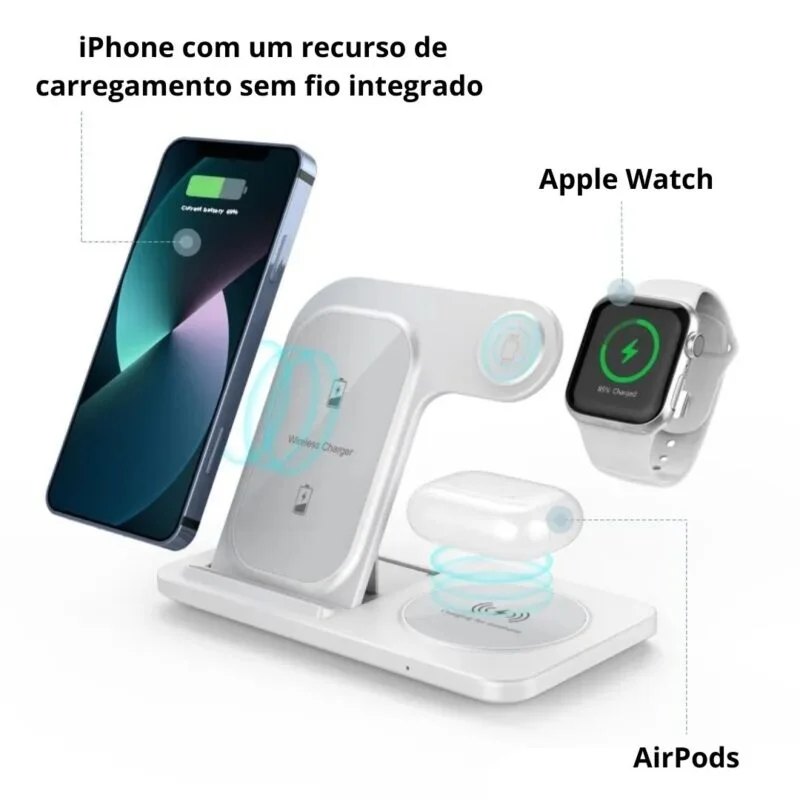 Base Carregador 5 em 1 Power Indução Magsafe Touch Screen Para iPhone Apple Watch AirPods