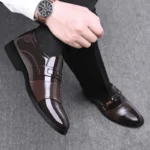 Sapato Social Masculino Design Moderno Brilhante Em Couro