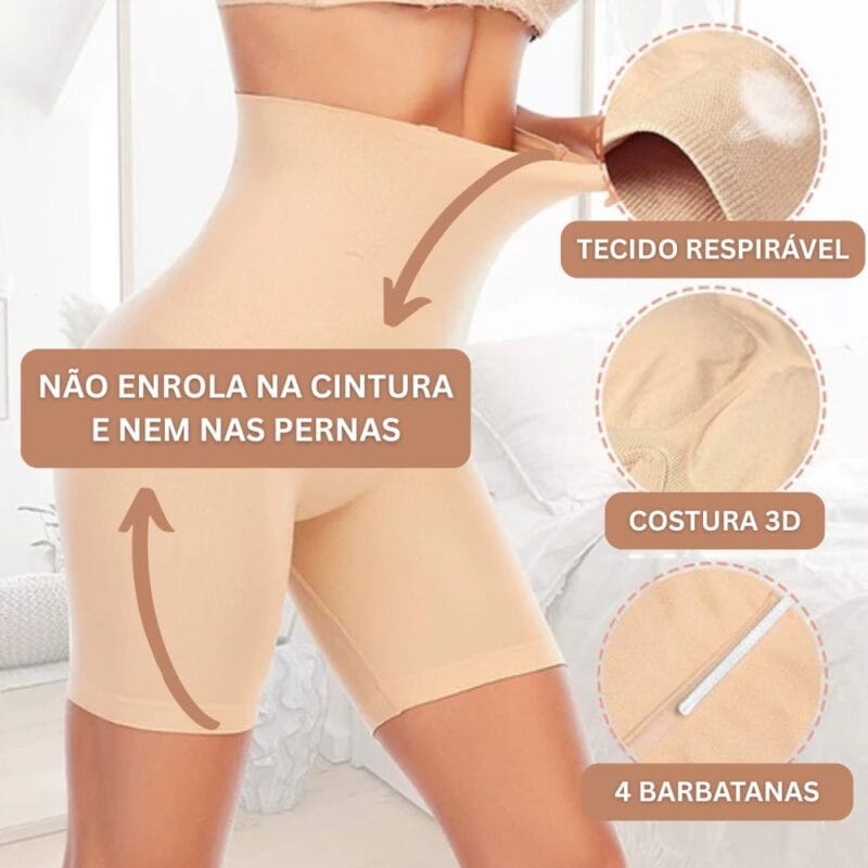 Short Modelador Feminino Slim Cintura Perfeita Ajustável Não Enrola (Compre 1 Leve 2) - Imagem 6