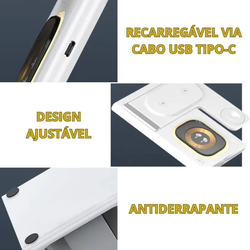 Base Carregador 3 Em 1 Power Indução Touch Screen Para IPhone e Android