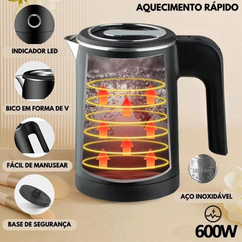 Chaleira Elétrica Leve Potente 600W Capacidade 800ML