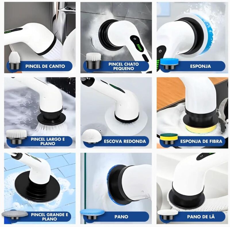 Escova Elétrica Giratória Para Limpeza Profunda Multifuncional 9 Em 1 - Imagem 5