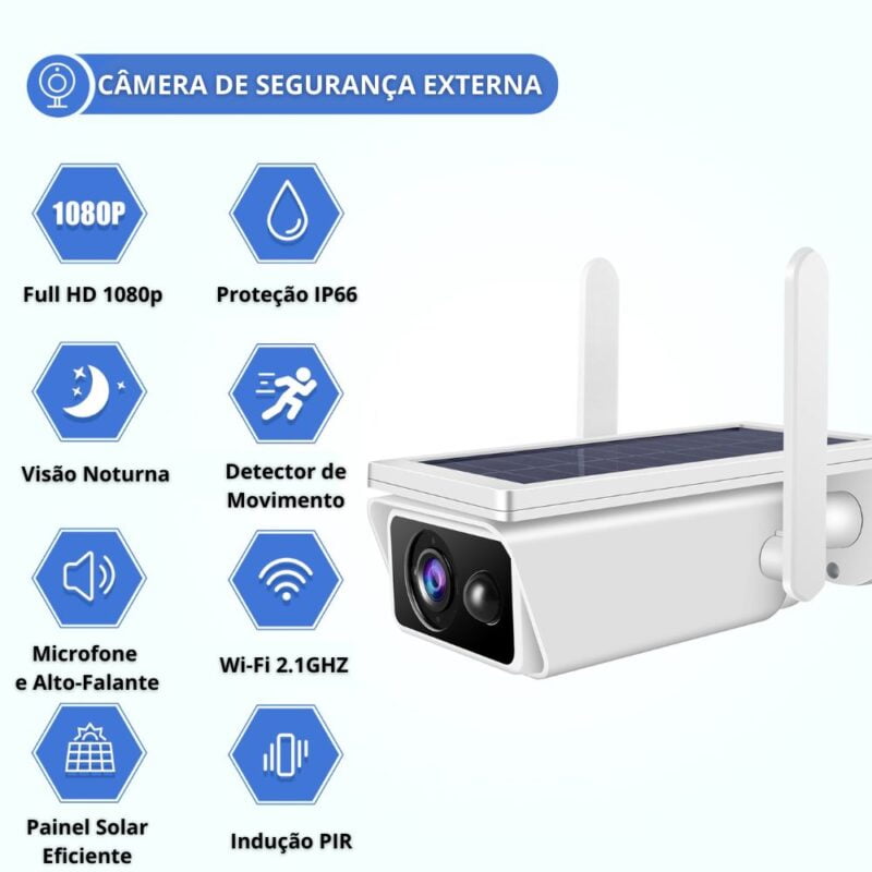 Câmera de Segurança Externa IP Wifi HD À Prova D’Água IP66 Com Painel De Energia Solar