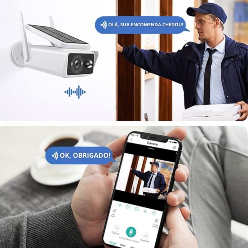 Câmera de Segurança Externa IP Wifi HD À Prova D’Água IP66 Com Painel De Energia Solar
