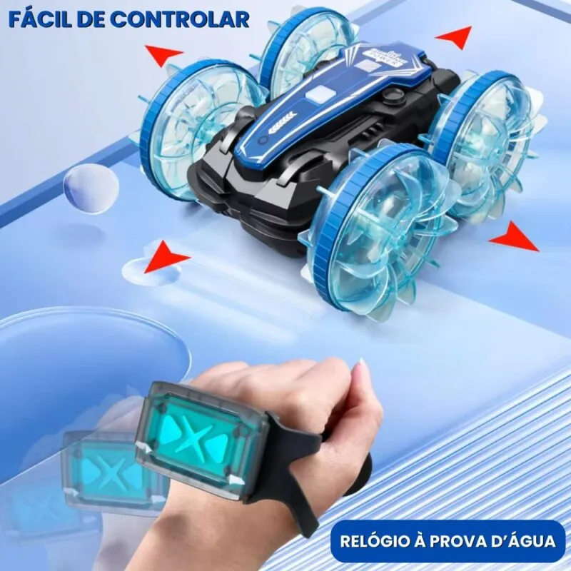 Carrinho de Controle Remoto À Prova D'Água Com Luz LED e Rotação 360°- Drift AcquaCar