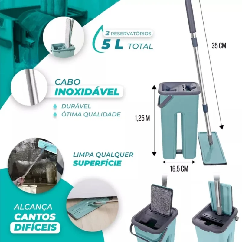 Mop Flat Esfregão Com Balde Rodo Mágico Lava Seca E Tira Pó - Image 4